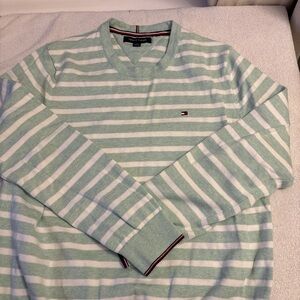 Tommy Hilfiger Men's Mint and White V-Neck Sweater